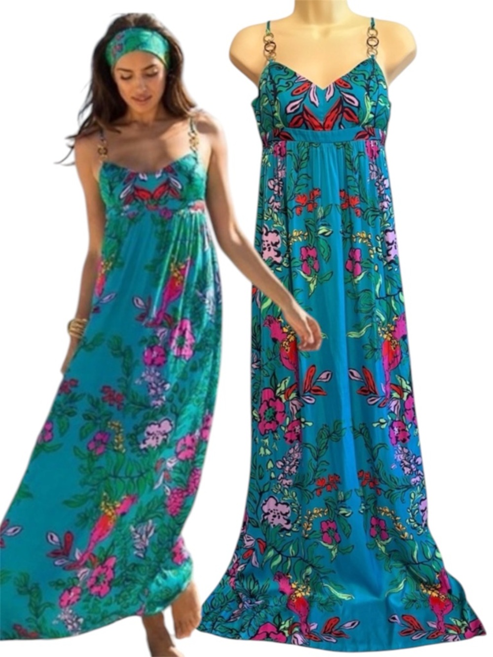 Lilly Pulitzer Joanna Maxi Dress Shake Your Tail Feathers Tropical Resort Size 2